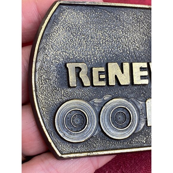 Vtg Cabover Semi Truck Trucker ReNEWed Company Logo Brass Belt Buckle Brand RJ - Picture 6 of 8